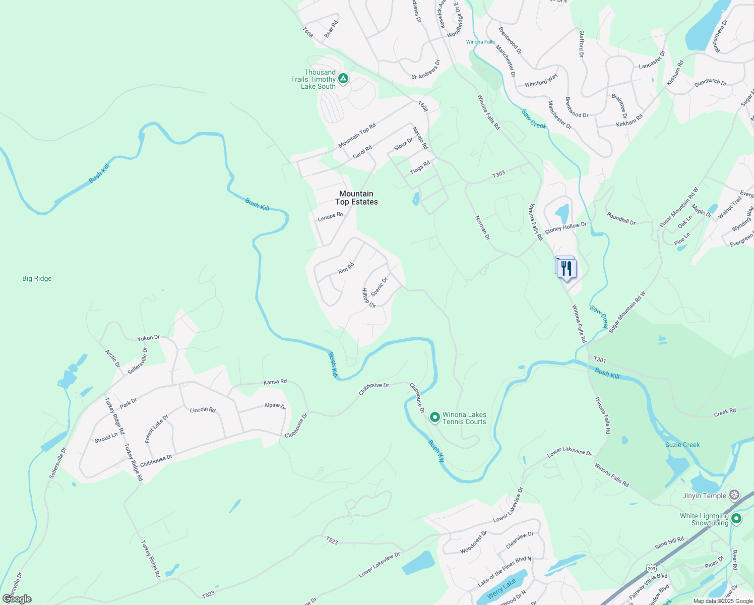 map of restaurants, bars, coffee shops, grocery stores, and more near 23 Hilltop Circle in East Stroudsburg