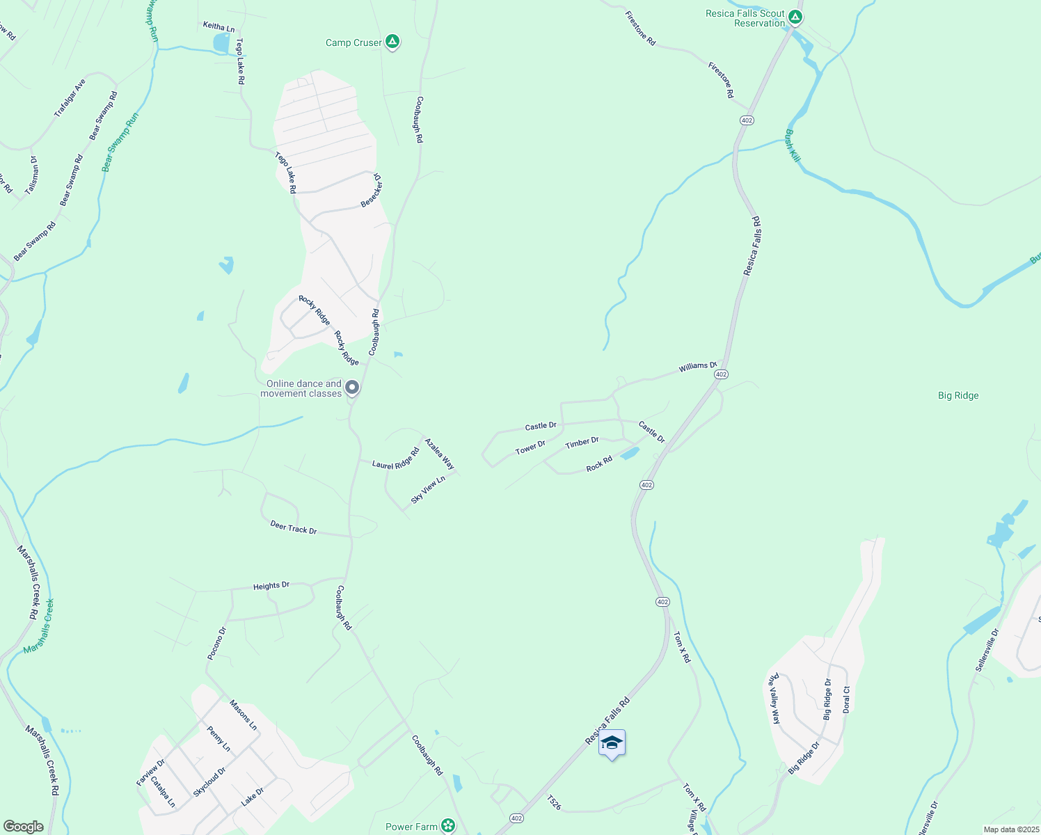map of restaurants, bars, coffee shops, grocery stores, and more near 210 Castle Drive in East Stroudsburg