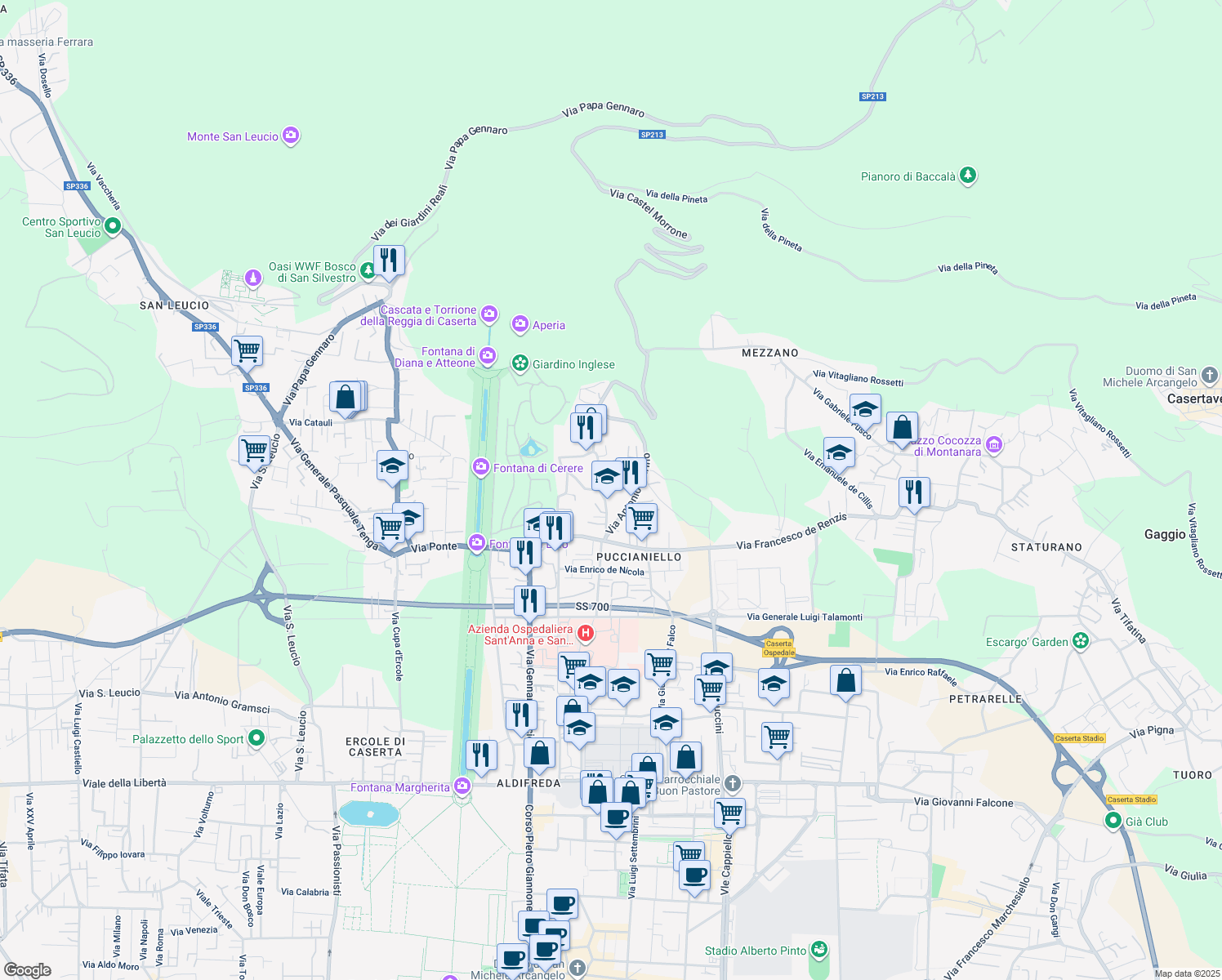 map of restaurants, bars, coffee shops, grocery stores, and more near 26 Via Concezione in Caserta