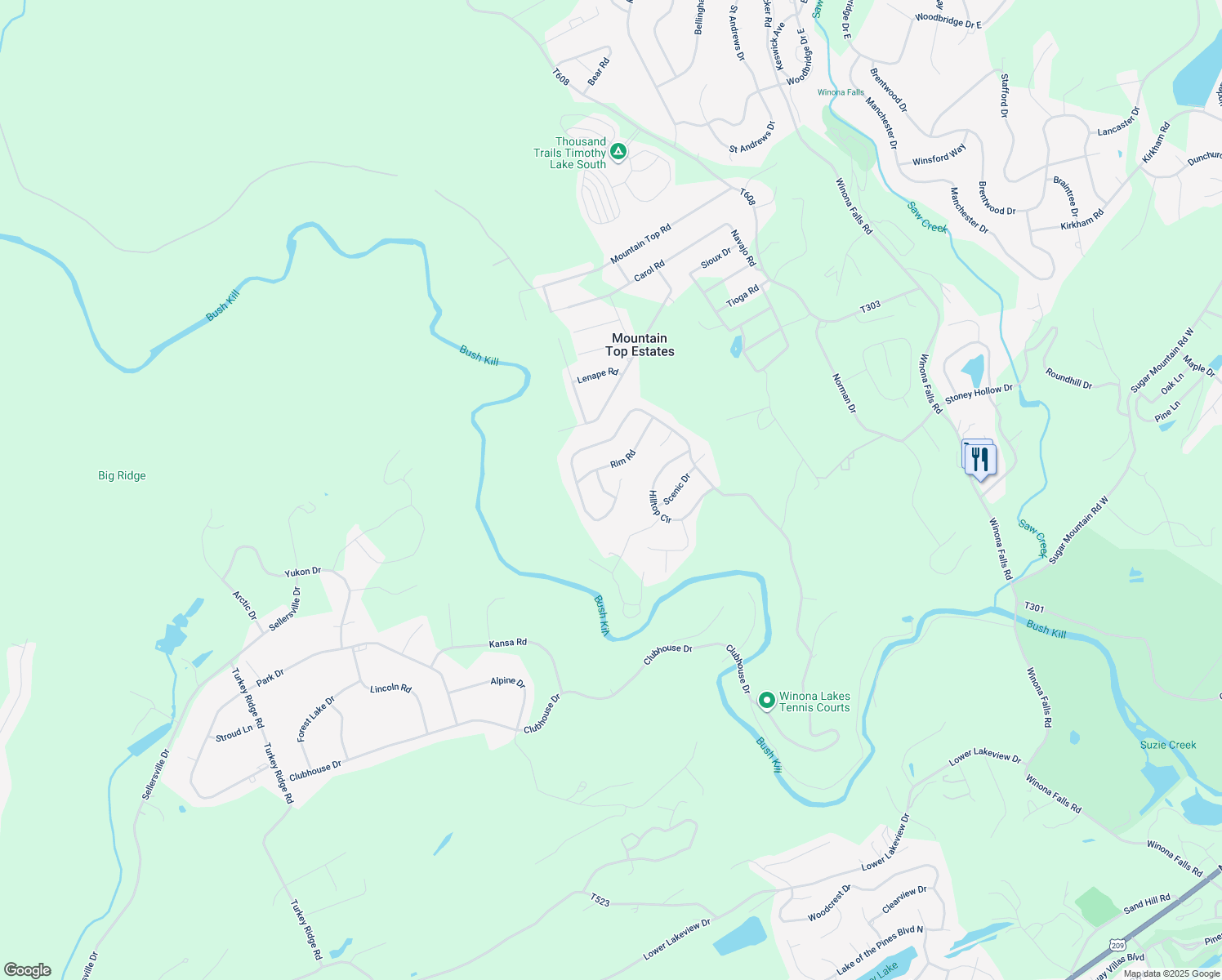 map of restaurants, bars, coffee shops, grocery stores, and more near 867 Clubhouse Drive in East Stroudsburg