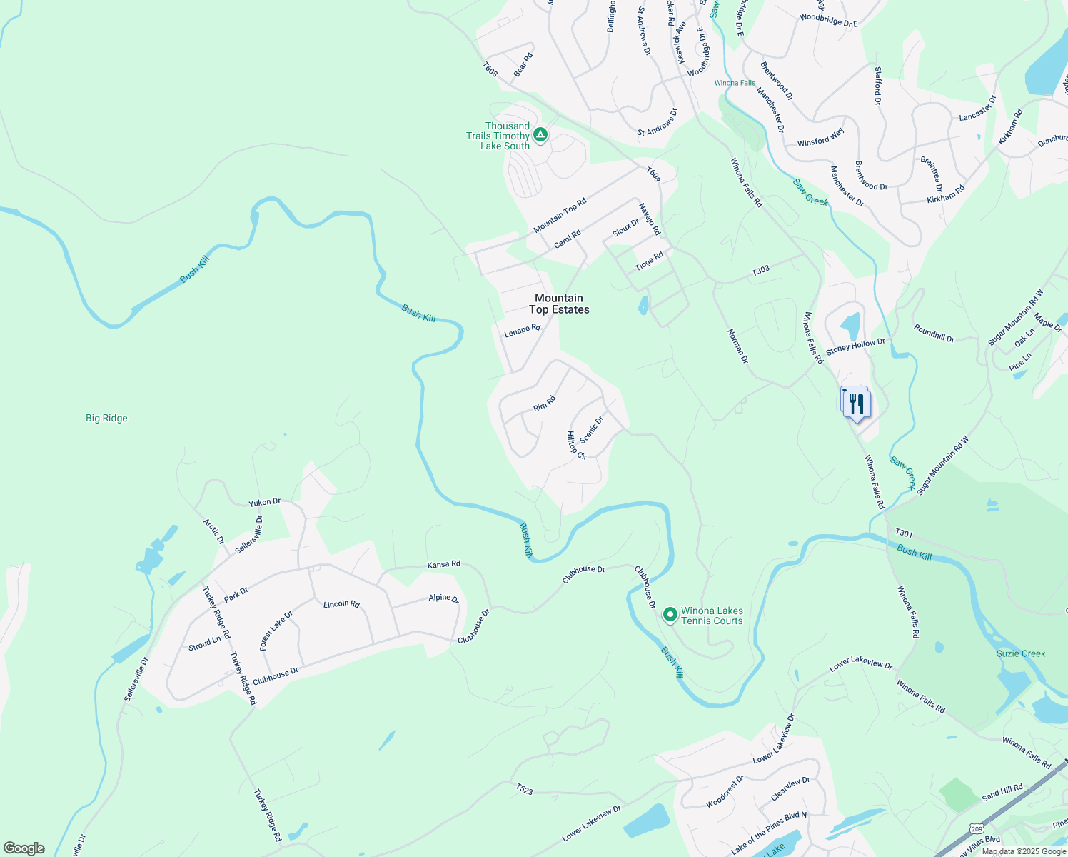 map of restaurants, bars, coffee shops, grocery stores, and more near 867 Clubhouse Drive in East Stroudsburg