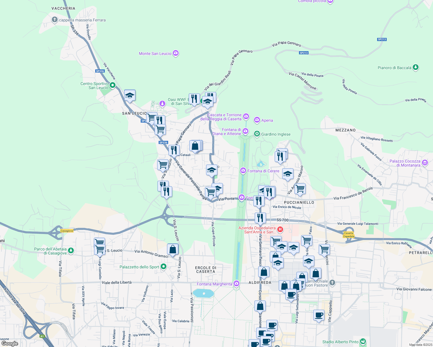 map of restaurants, bars, coffee shops, grocery stores, and more near 4 Via Quercione in Caserta