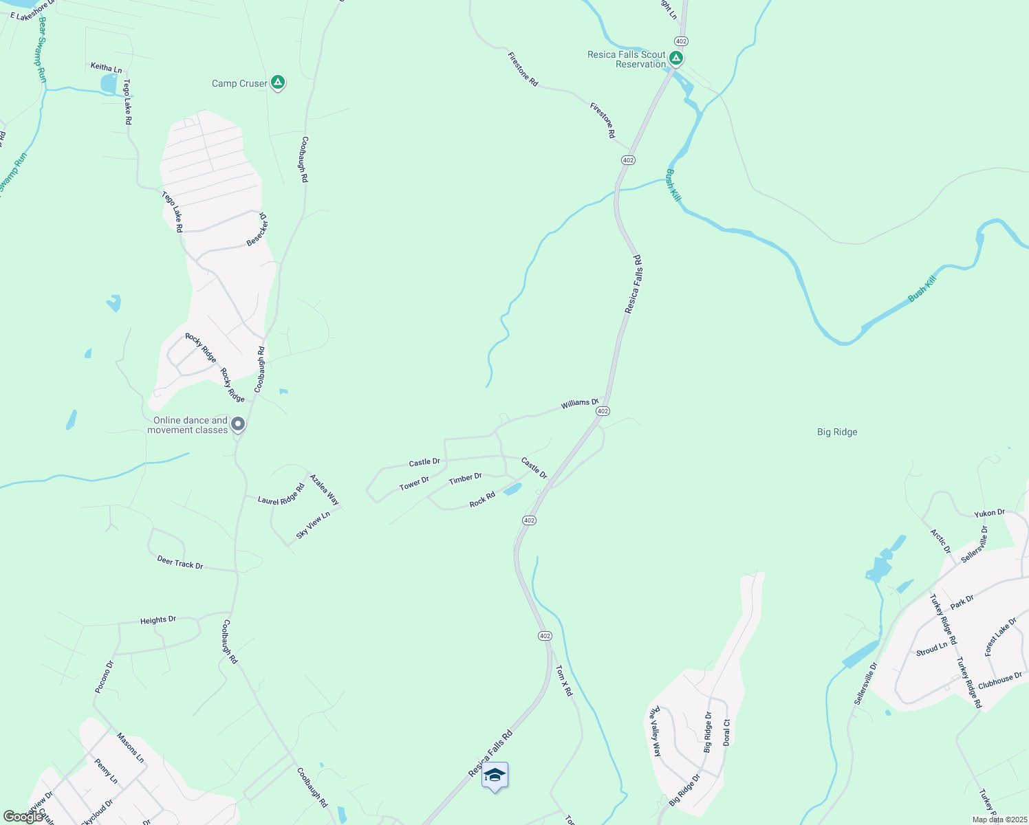 map of restaurants, bars, coffee shops, grocery stores, and more near 161 Williams Drive in East Stroudsburg