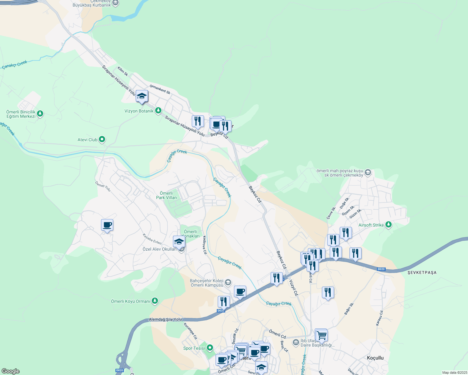 map of restaurants, bars, coffee shops, grocery stores, and more near 33 Beykoz Caddesi in Çekmeköy