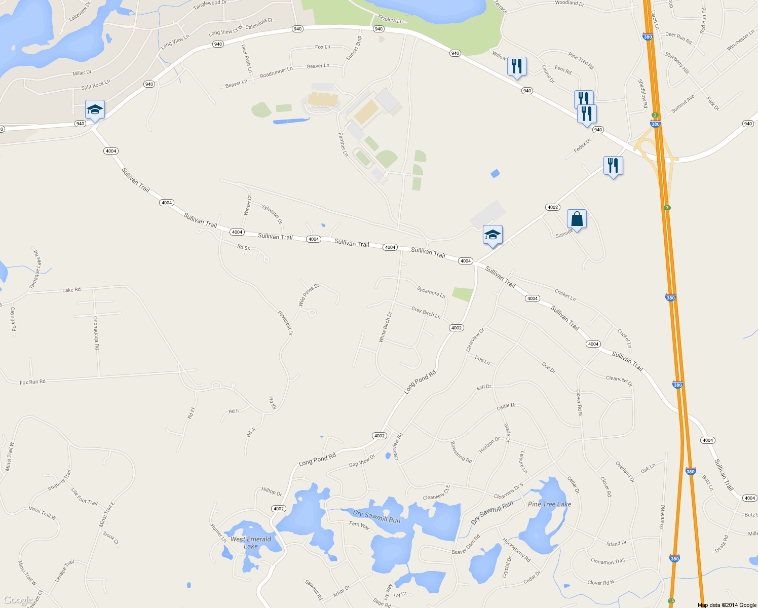 map of restaurants, bars, coffee shops, grocery stores, and more near 969 Alder Court in Long Pond