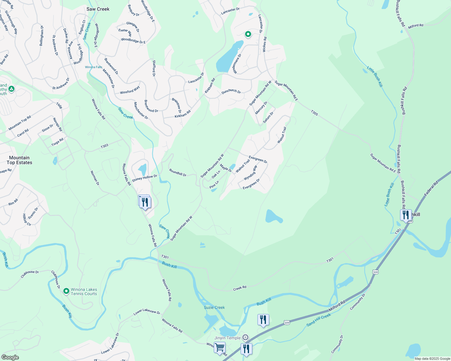 map of restaurants, bars, coffee shops, grocery stores, and more near 4134 Maple Drive in Bushkill