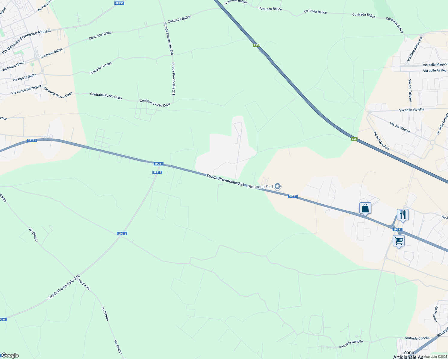 map of restaurants, bars, coffee shops, grocery stores, and more near SP231 in Consped - Italian Leather