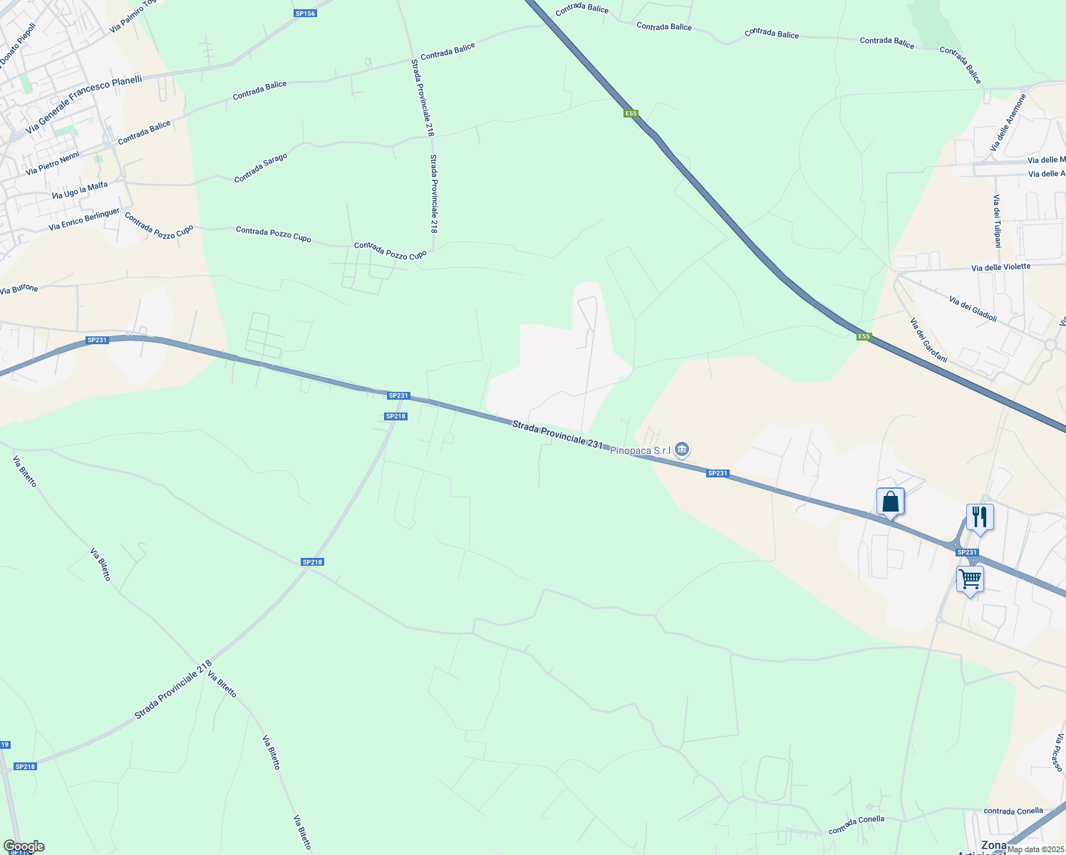 map of restaurants, bars, coffee shops, grocery stores, and more near SP231 in Consped - Italian Leather
