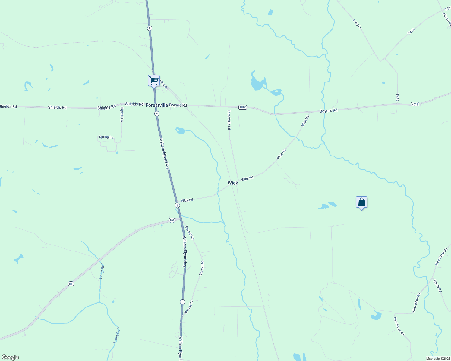 map of restaurants, bars, coffee shops, grocery stores, and more near 147 Wick Road in Slippery Rock