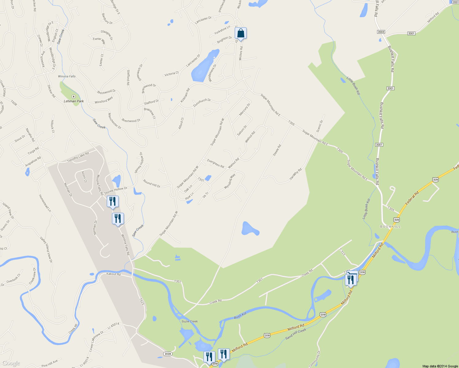 map of restaurants, bars, coffee shops, grocery stores, and more near Wynding Way in Pike County