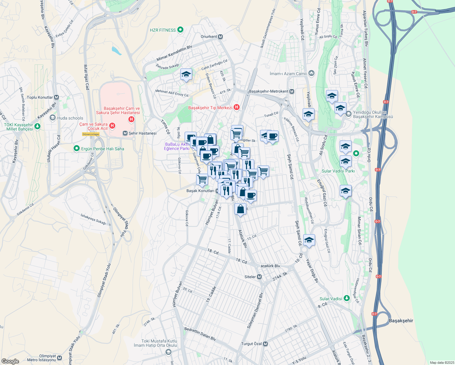 map of restaurants, bars, coffee shops, grocery stores, and more near TÜMSAN 2. Kısım Sanayi Sitesi in Başakşehir
