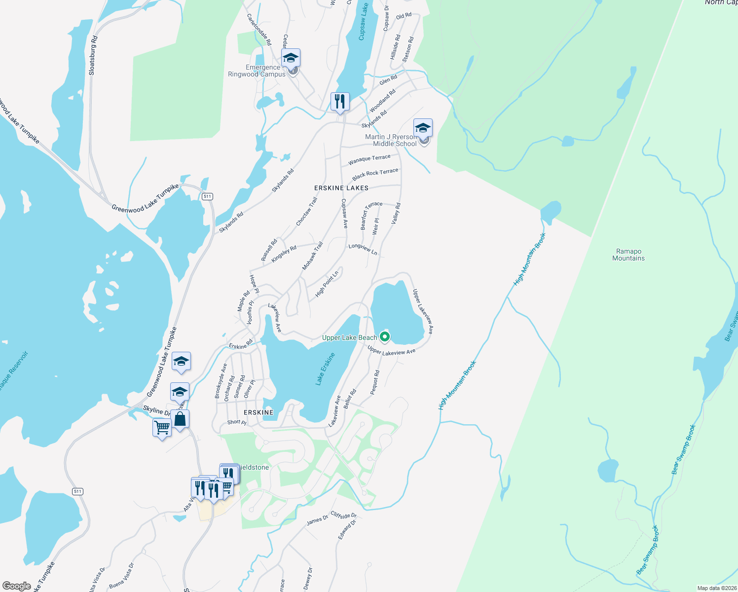 map of restaurants, bars, coffee shops, grocery stores, and more near 187 Upper Lakeview Avenue in Ringwood
