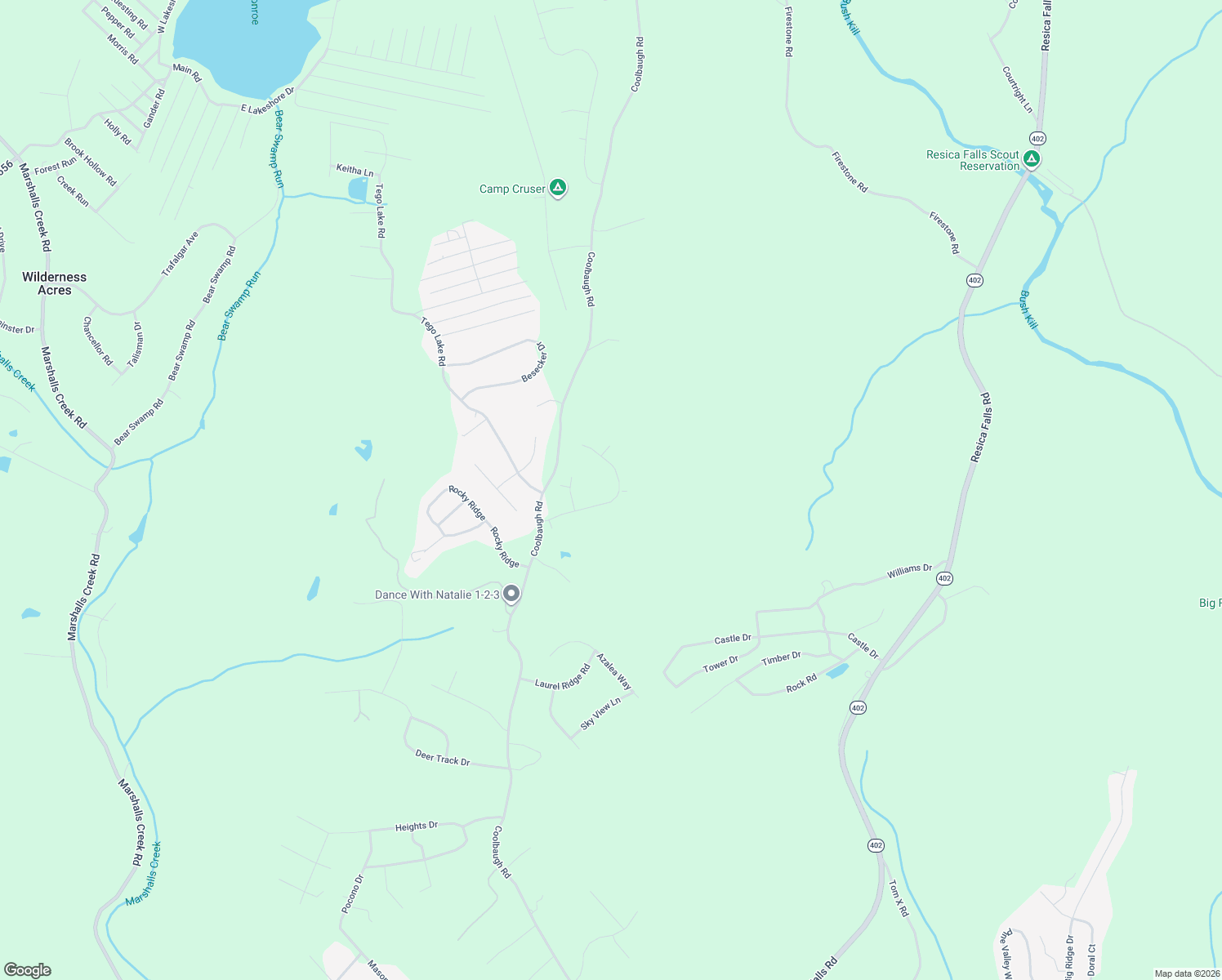 map of restaurants, bars, coffee shops, grocery stores, and more near 123 Evergreen Estates in East Stroudsburg