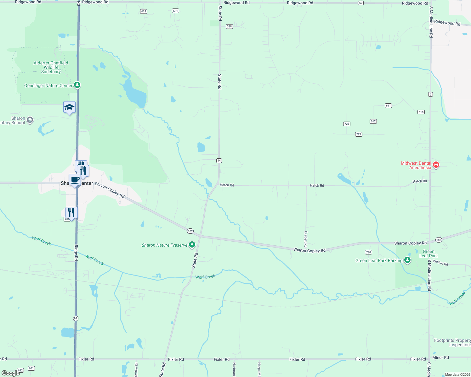 map of restaurants, bars, coffee shops, grocery stores, and more near 730 Hatch Road in Wadsworth