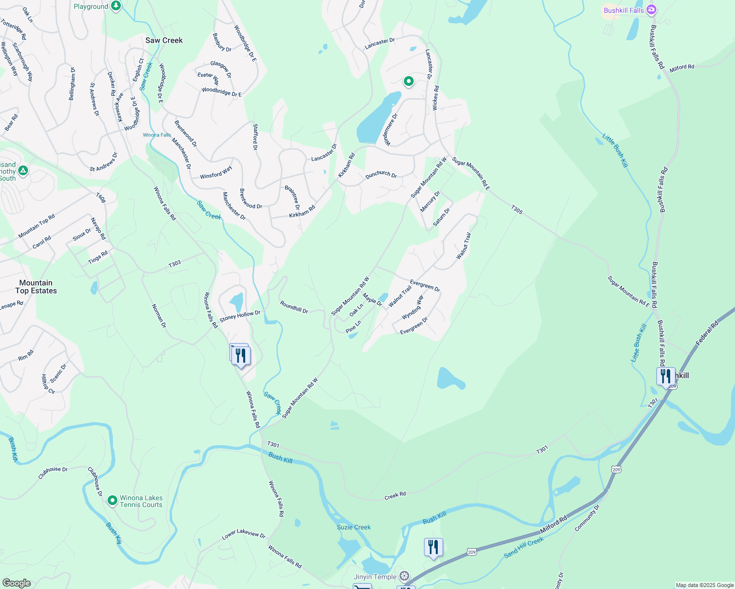 map of restaurants, bars, coffee shops, grocery stores, and more near 4109 Maple Drive in Bushkill