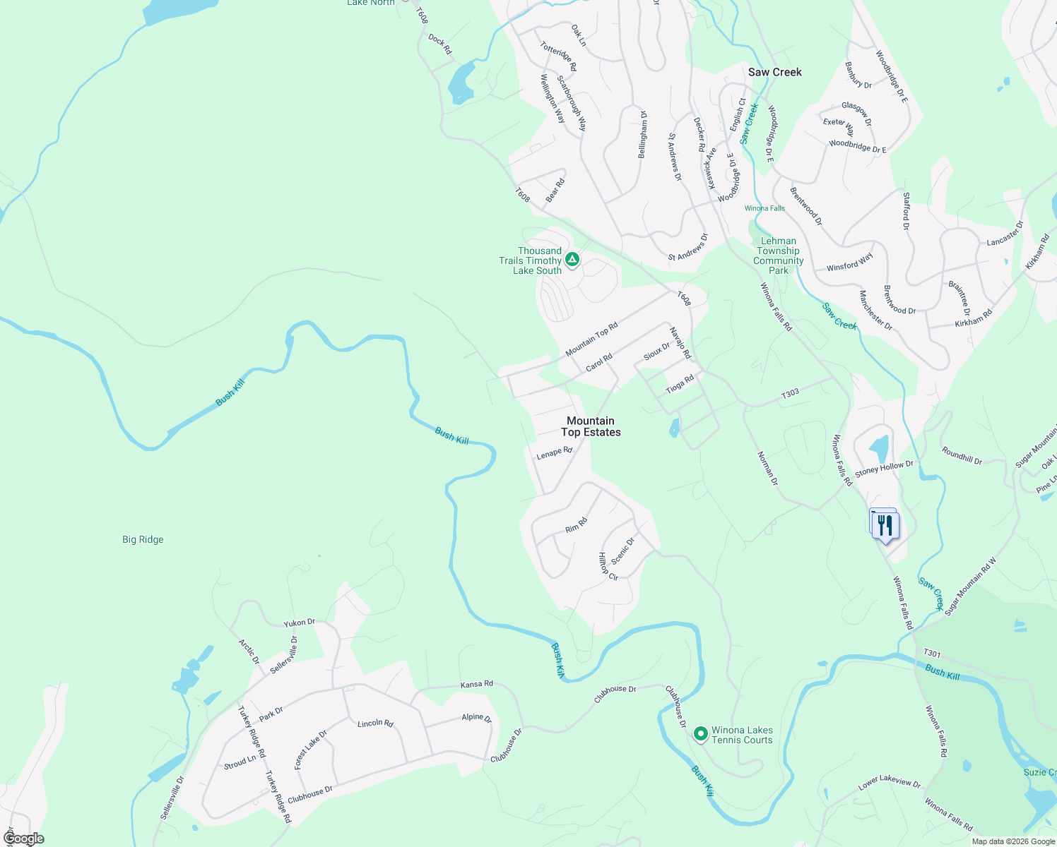 map of restaurants, bars, coffee shops, grocery stores, and more near 861 Seneca Road in East Stroudsburg