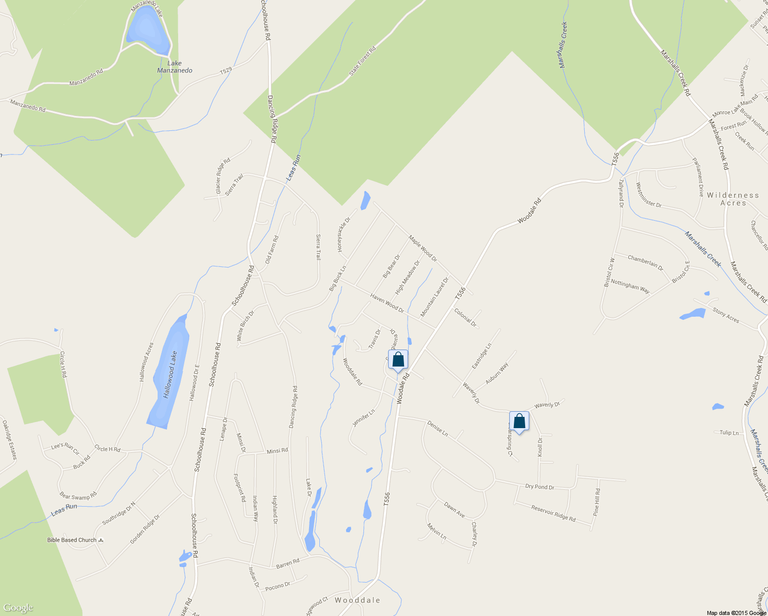 map of restaurants, bars, coffee shops, grocery stores, and more near 12321 Haven Wood Dr in East Stroudsburg