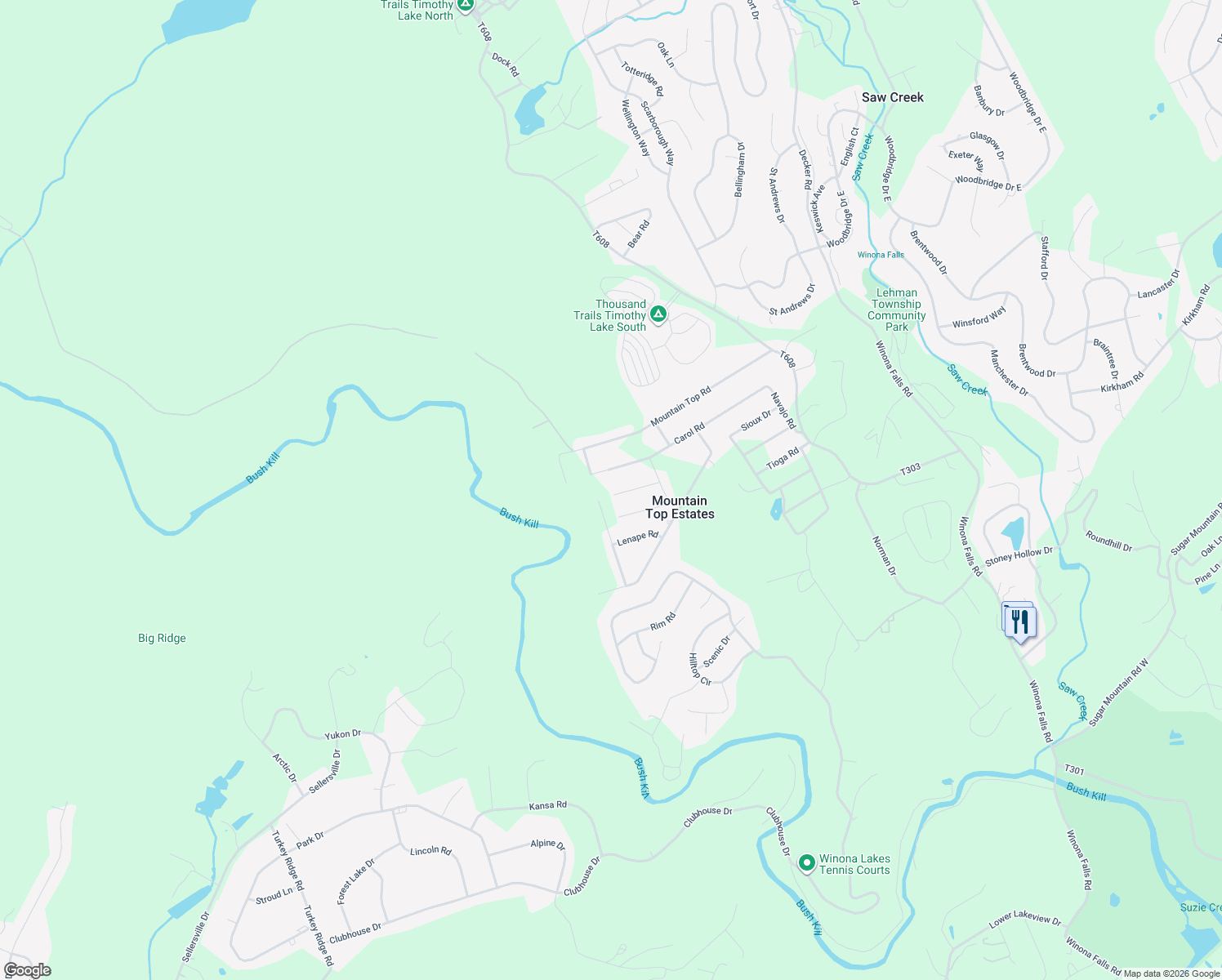 map of restaurants, bars, coffee shops, grocery stores, and more near 861 Seneca Road in East Stroudsburg