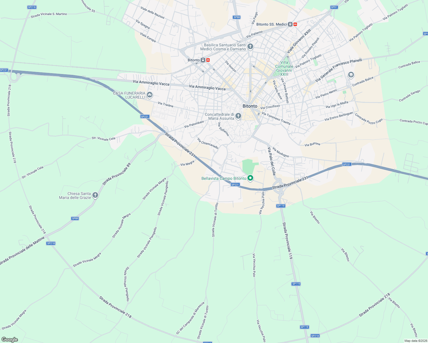 map of restaurants, bars, coffee shops, grocery stores, and more near Via Raffaele Abbaticchio in Bitonto