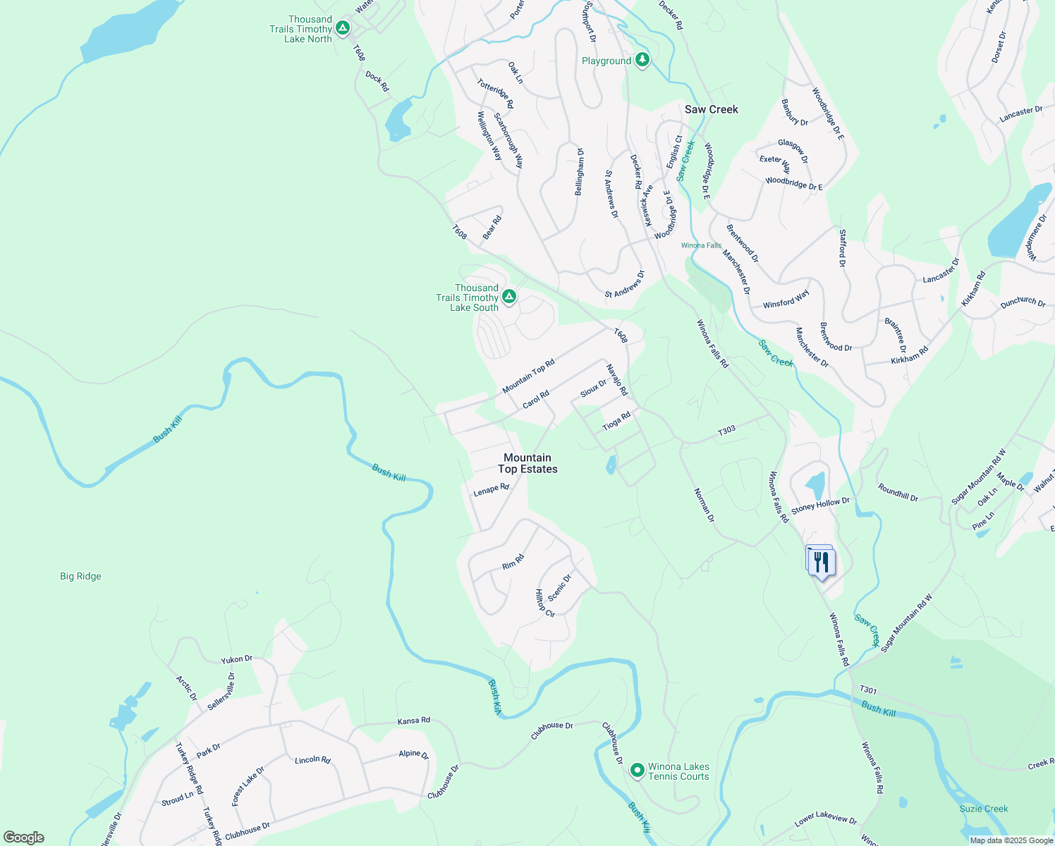map of restaurants, bars, coffee shops, grocery stores, and more near 136 Carol Road in East Stroudsburg