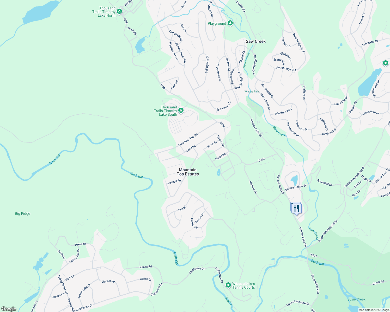 map of restaurants, bars, coffee shops, grocery stores, and more near 215 Shawnee Drive in East Stroudsburg