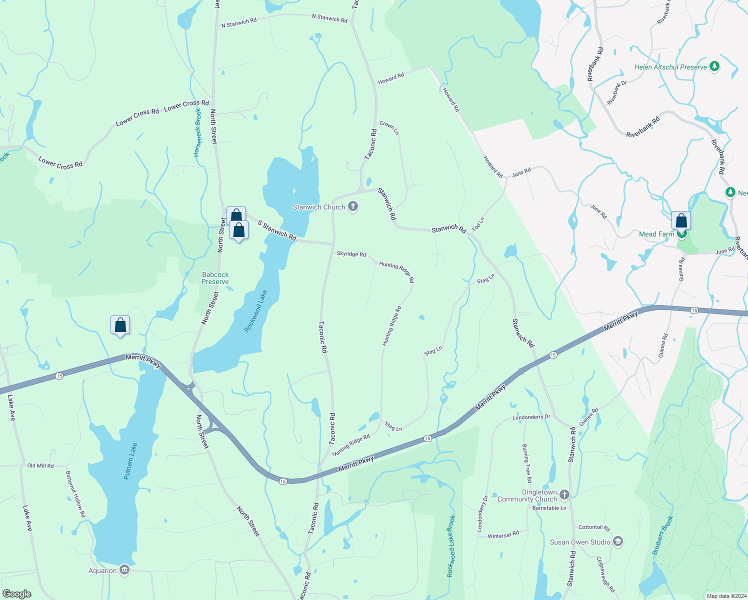 map of restaurants, bars, coffee shops, grocery stores, and more near 33 Skyridge Road in Greenwich