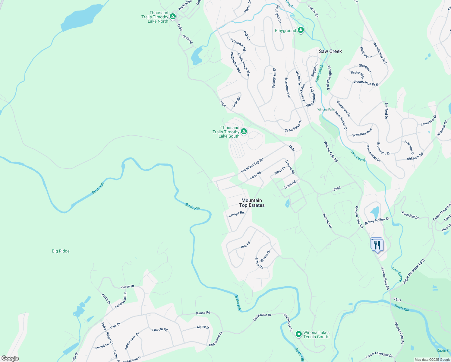 map of restaurants, bars, coffee shops, grocery stores, and more near 54 Mountain Top Road in East Stroudsburg