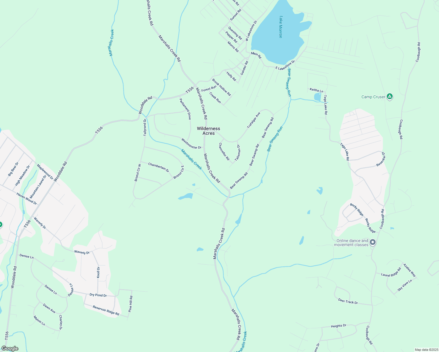 map of restaurants, bars, coffee shops, grocery stores, and more near Marshalls Creek Road in East Stroudsburg