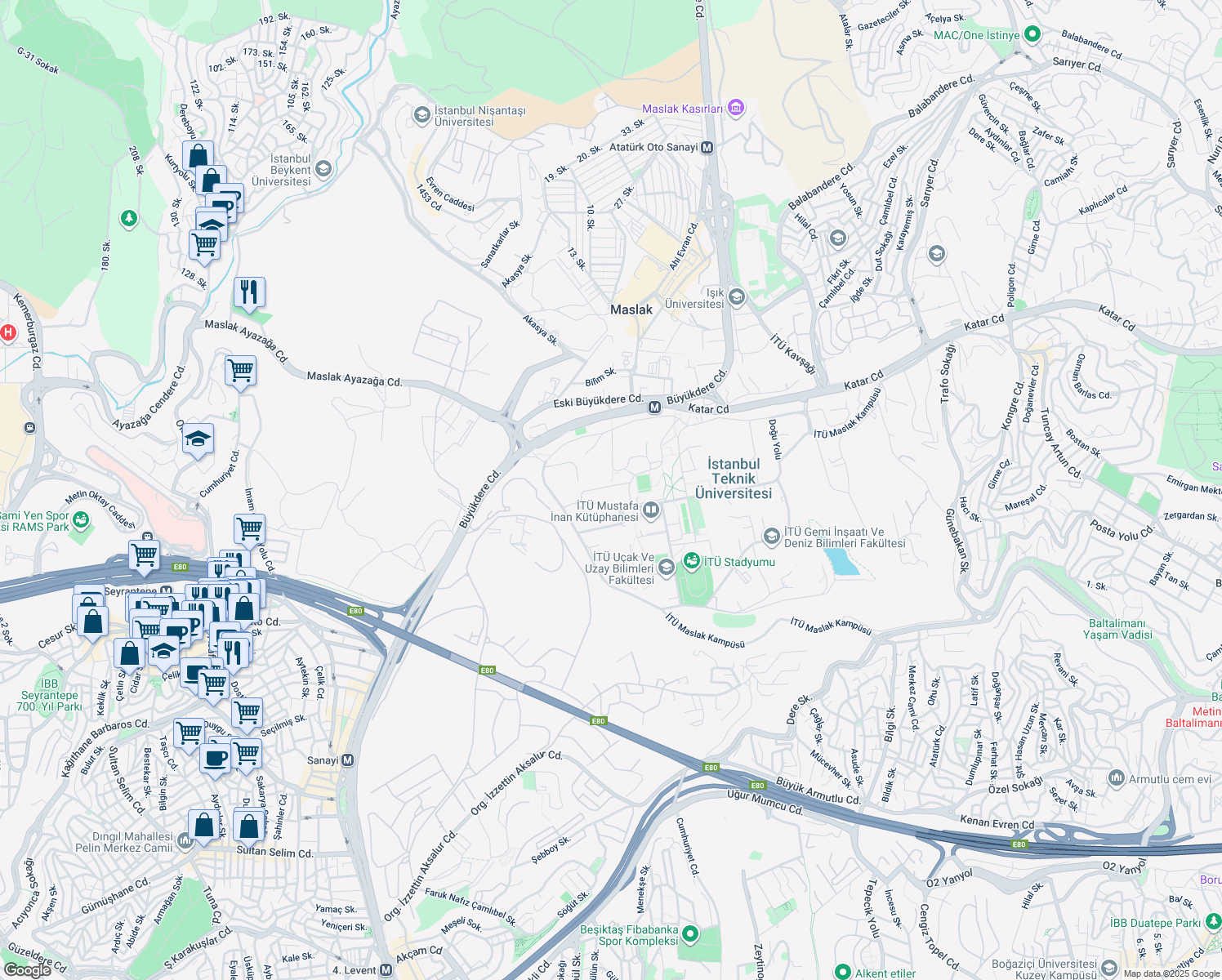 map of restaurants, bars, coffee shops, grocery stores, and more near in Sarıyer
