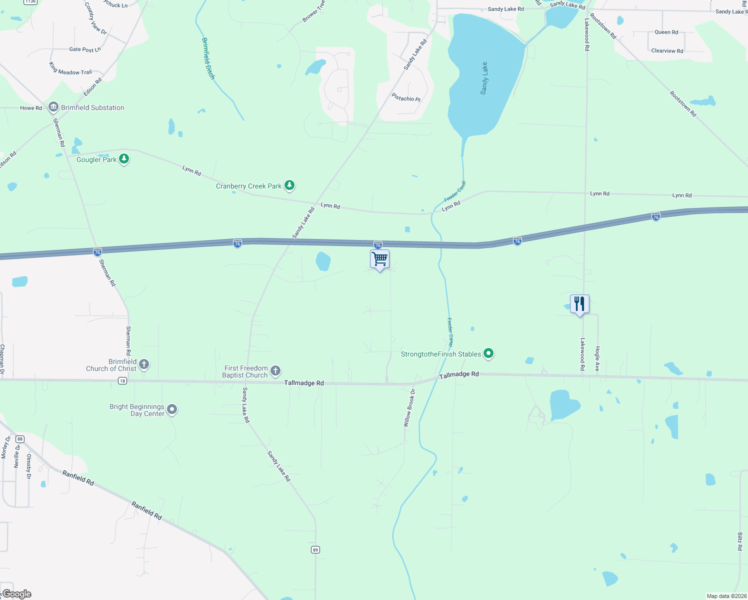map of restaurants, bars, coffee shops, grocery stores, and more near 2417 Deer Run in Ravenna
