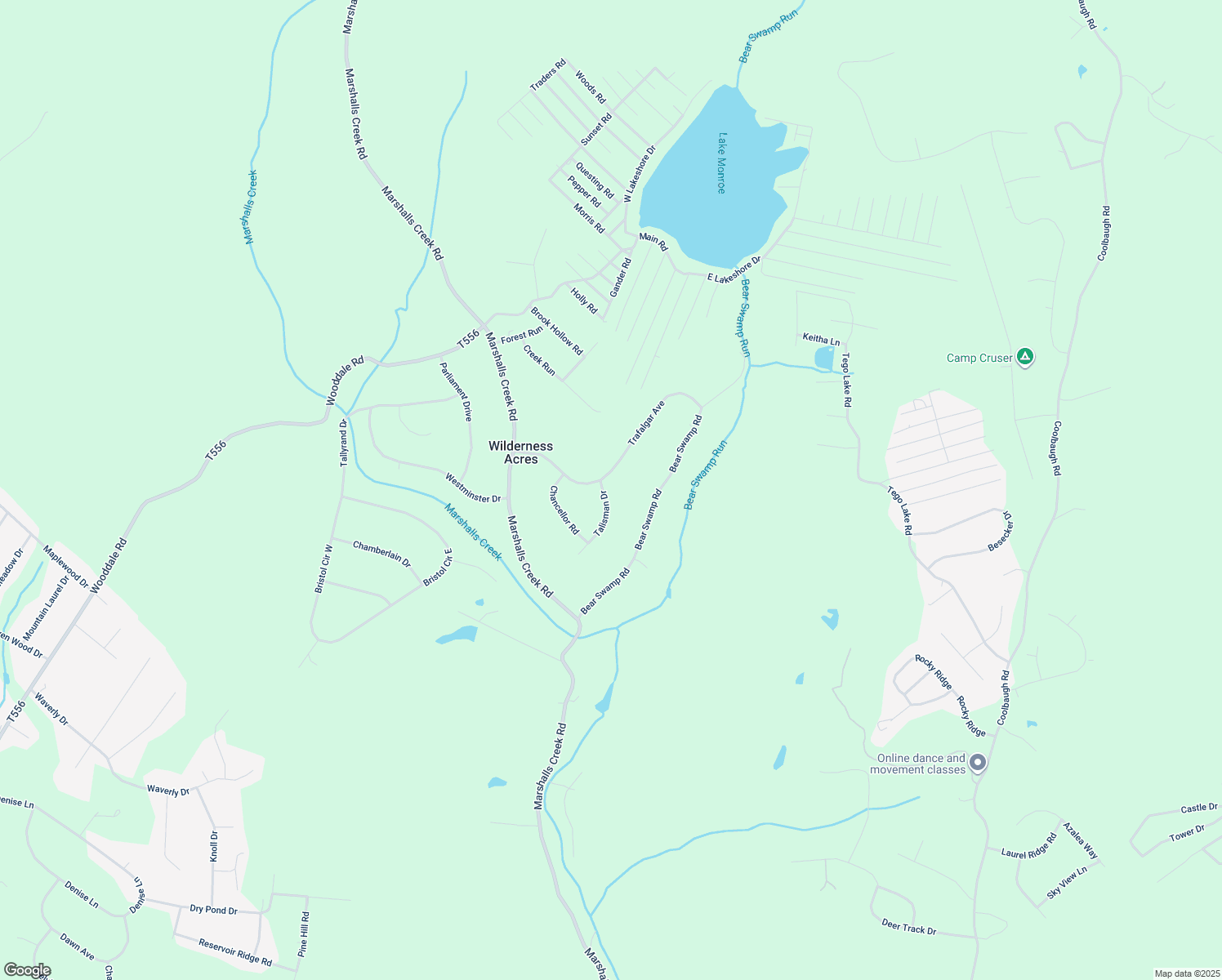 map of restaurants, bars, coffee shops, grocery stores, and more near 107 Talisman Drive in East Stroudsburg