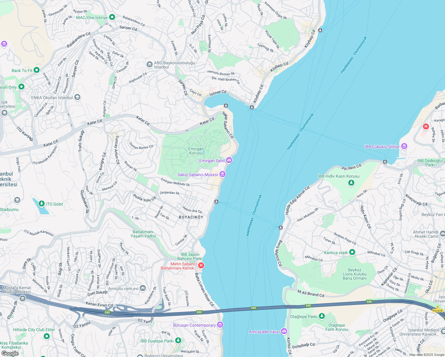 map of restaurants, bars, coffee shops, grocery stores, and more near 42 Sakıp Sabancı Caddesi in Sarıyer
