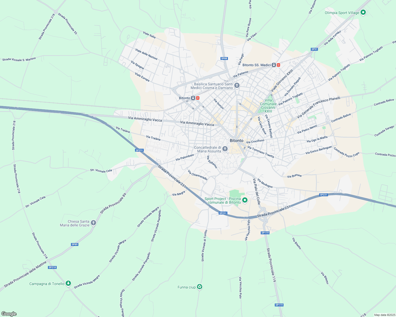 map of restaurants, bars, coffee shops, grocery stores, and more near 5 Via Anonimo Ravennate in Bitonto