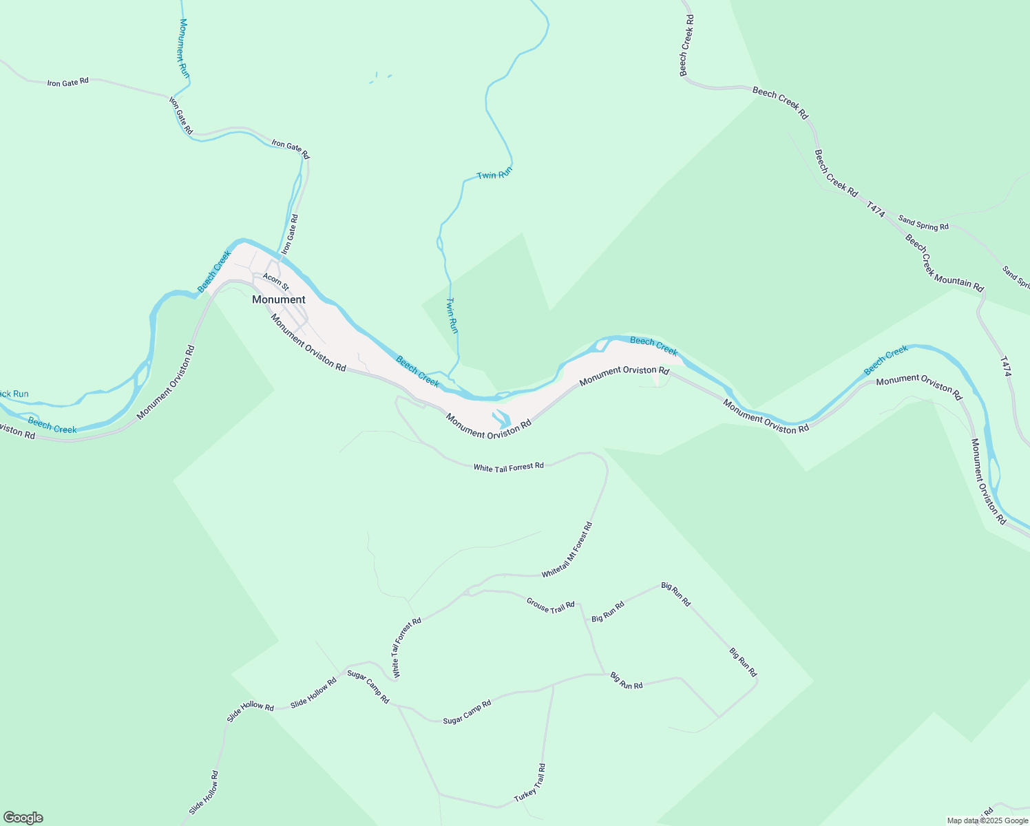 map of restaurants, bars, coffee shops, grocery stores, and more near 2154 Monument Orviston Road in Beech Creek