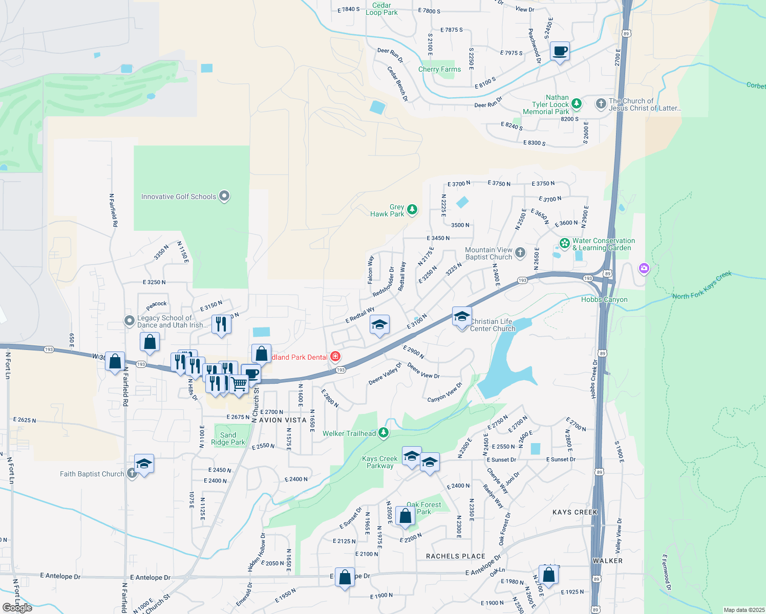map of restaurants, bars, coffee shops, grocery stores, and more near 2008 Redtail in Layton