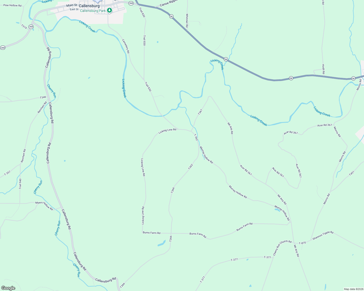 map of restaurants, bars, coffee shops, grocery stores, and more near in Callensburg