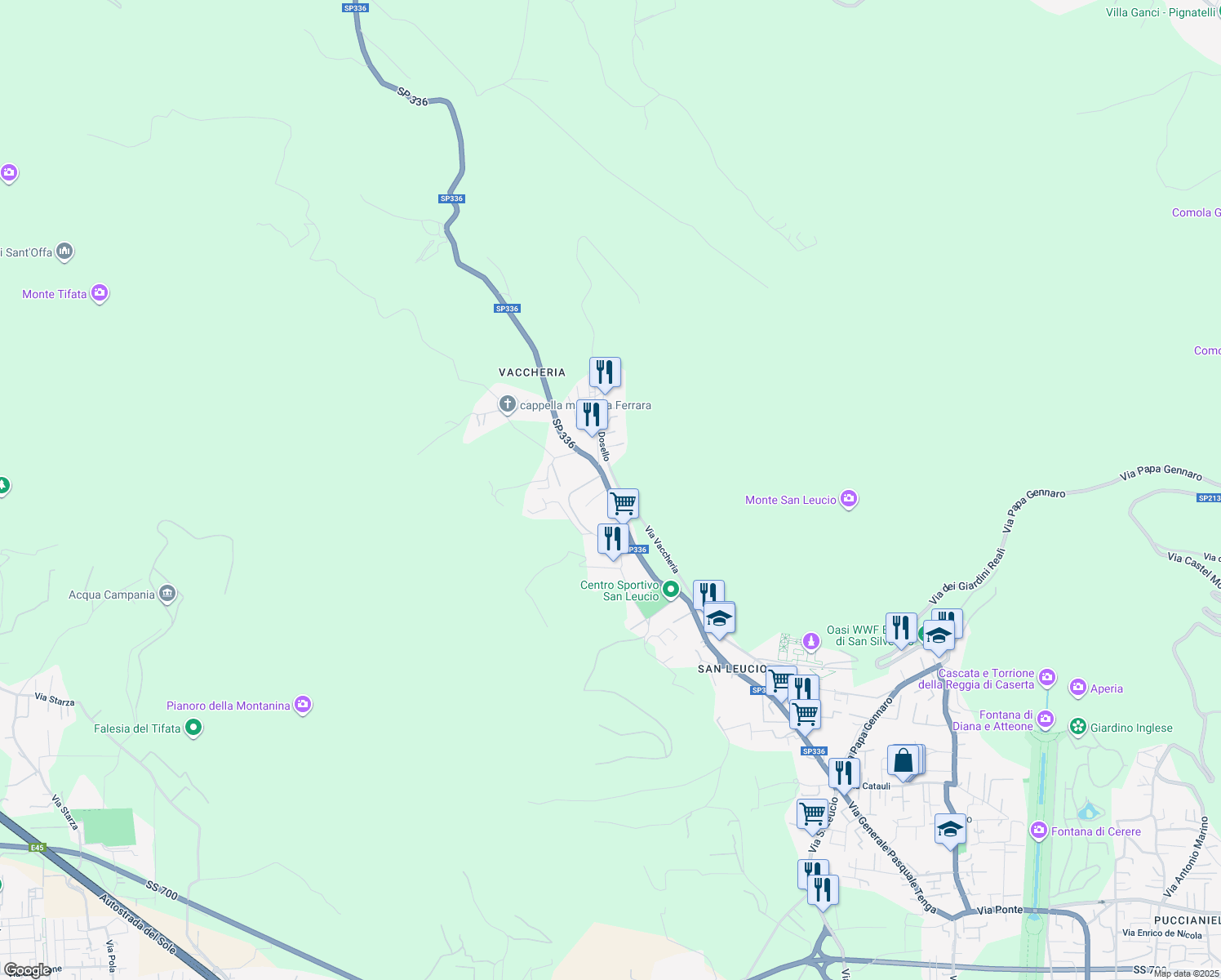 map of restaurants, bars, coffee shops, grocery stores, and more near 101 Strada Provinciale 336 in Caserta