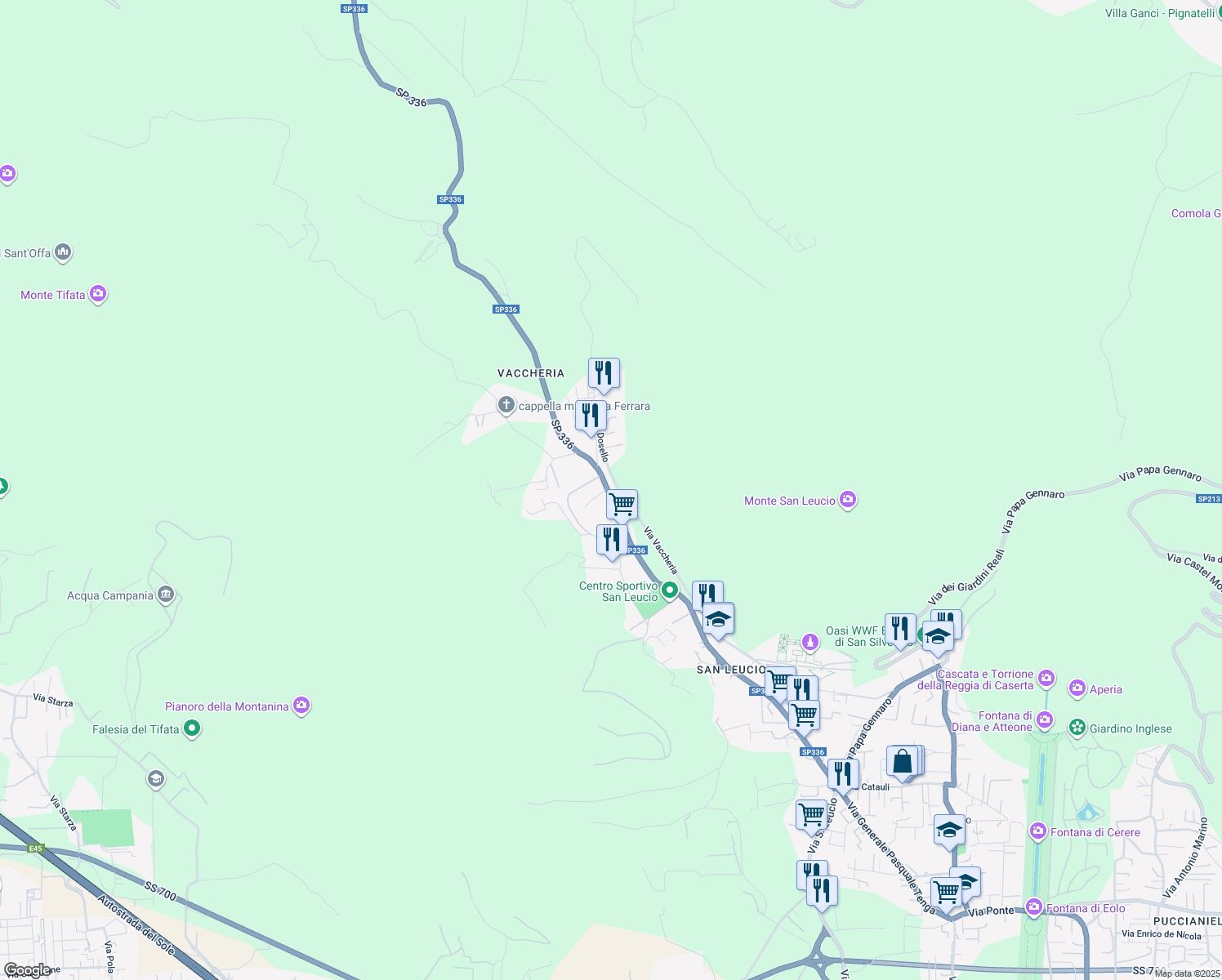 map of restaurants, bars, coffee shops, grocery stores, and more near Strada Statale 87 in Caserta