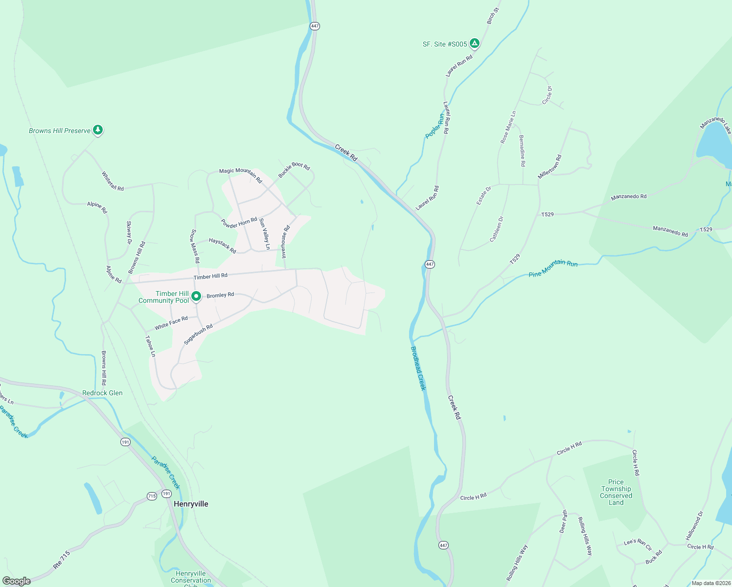 map of restaurants, bars, coffee shops, grocery stores, and more near 36 Timber Hill Road in Henryville