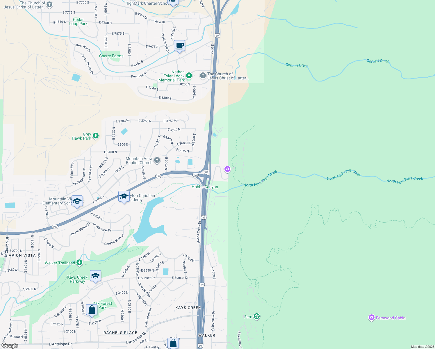 map of restaurants, bars, coffee shops, grocery stores, and more near 3297 Layton Ridge Drive in Layton