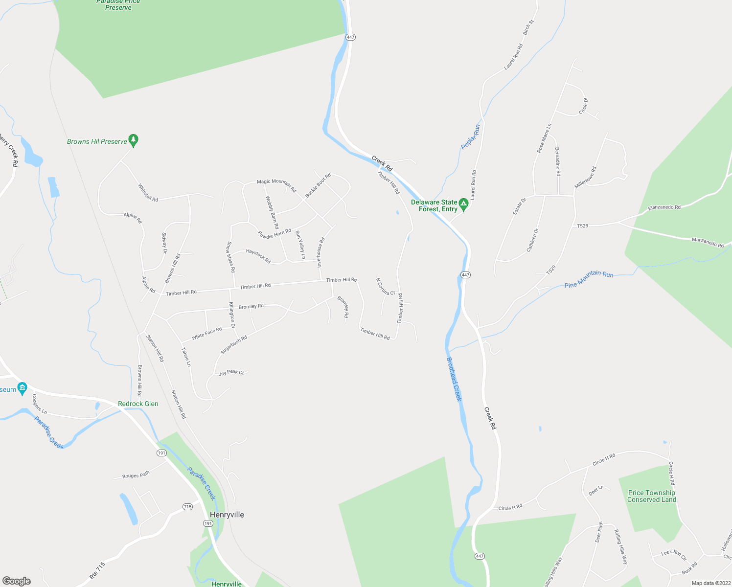 map of restaurants, bars, coffee shops, grocery stores, and more near 297 Timber Hill Road in Henryville