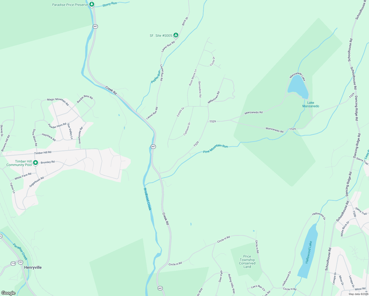 map of restaurants, bars, coffee shops, grocery stores, and more near 95 Manzanedo Rd in East Stroudsburg