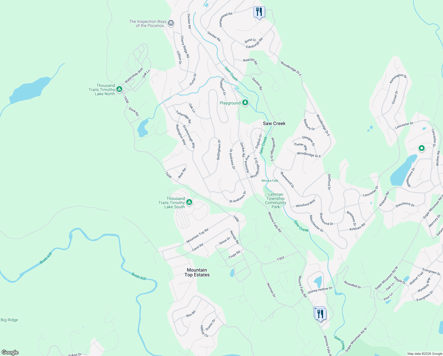 map of restaurants, bars, coffee shops, grocery stores, and more near 978 Saw Creek Estate in East Stroudsburg