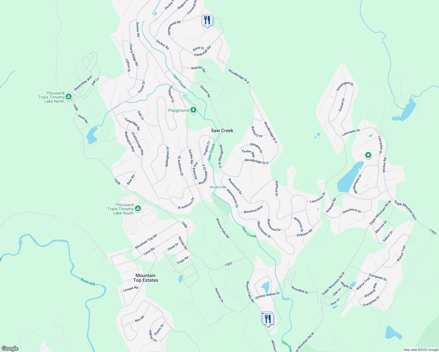 map of restaurants, bars, coffee shops, grocery stores, and more near 331 Manchester Drive in Saw Creek