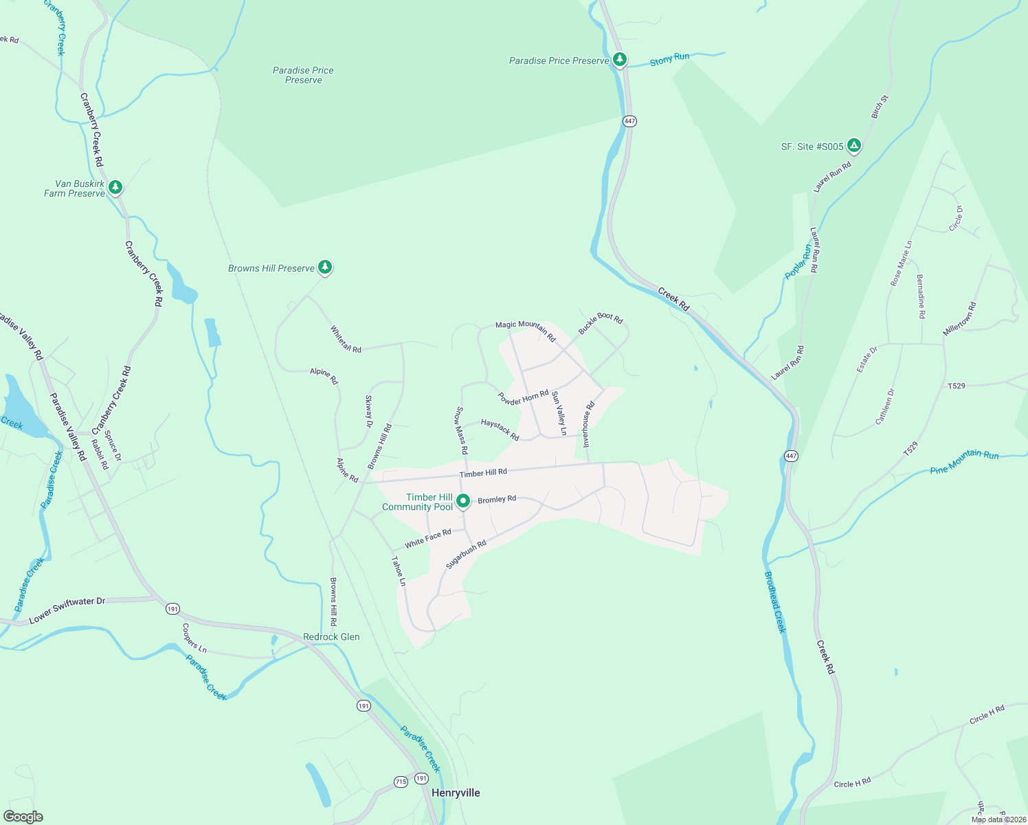 map of restaurants, bars, coffee shops, grocery stores, and more near 253 Powder Horn Road in Henryville