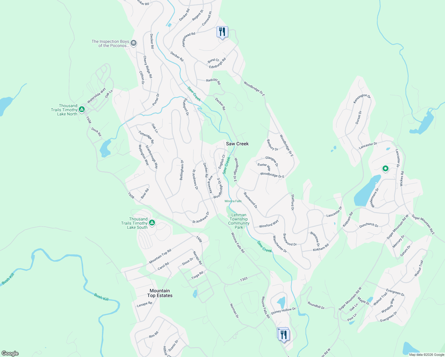 map of restaurants, bars, coffee shops, grocery stores, and more near 102 At the Falls in East Stroudsburg