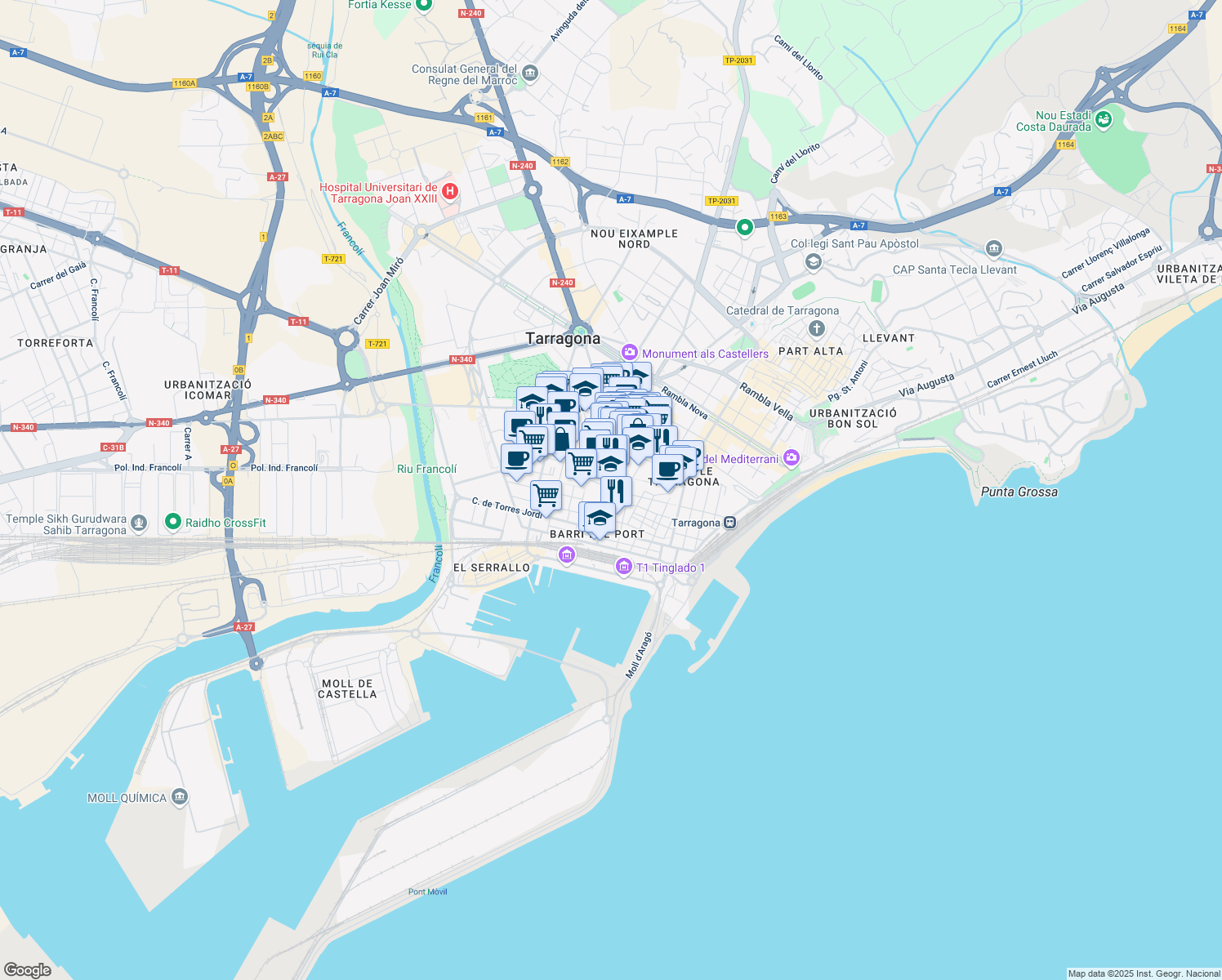 map of restaurants, bars, coffee shops, grocery stores, and more near 6 Carrer del Doctor Zamenhof in Tarragona