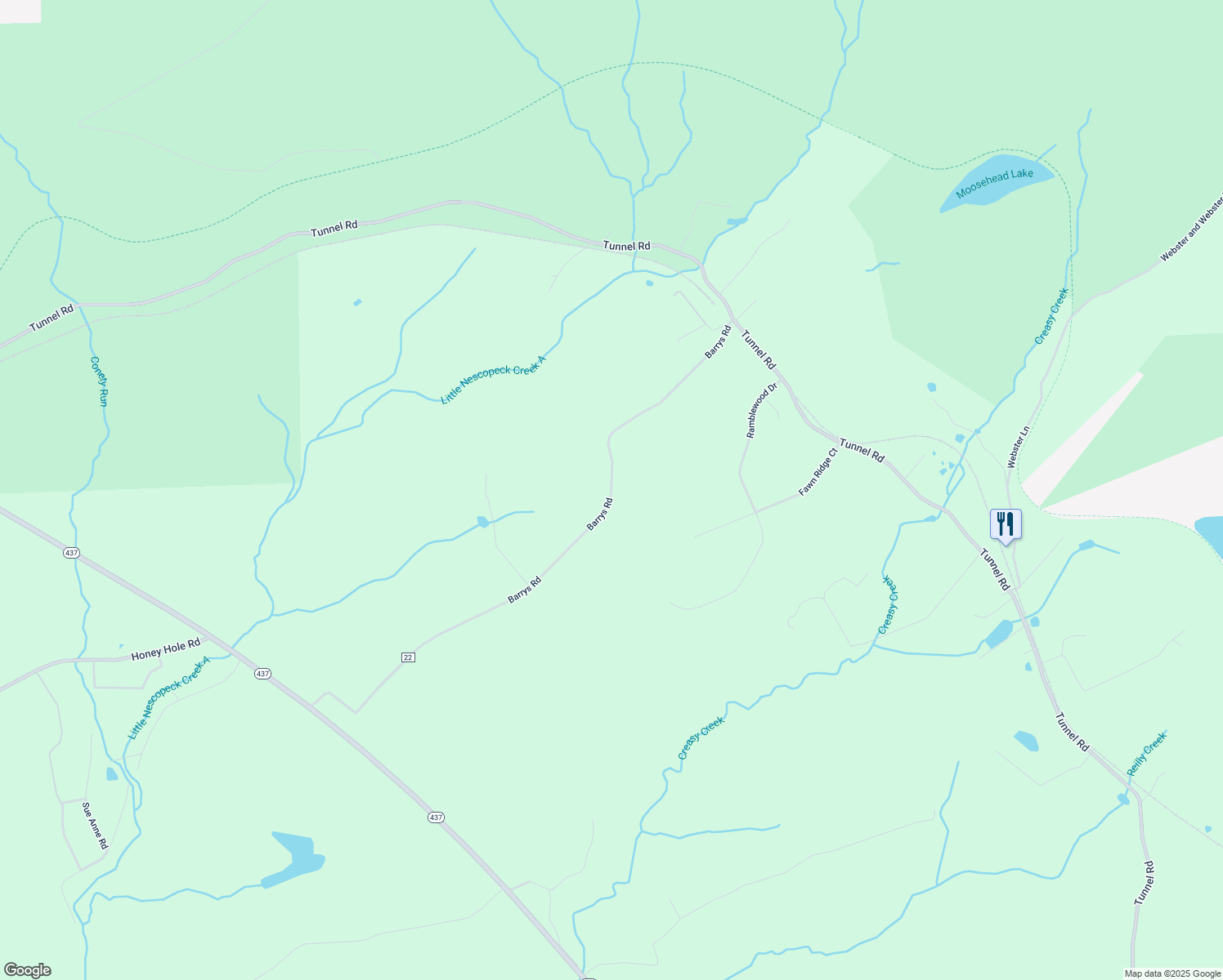 map of restaurants, bars, coffee shops, grocery stores, and more near Tunnel Road in White Haven
