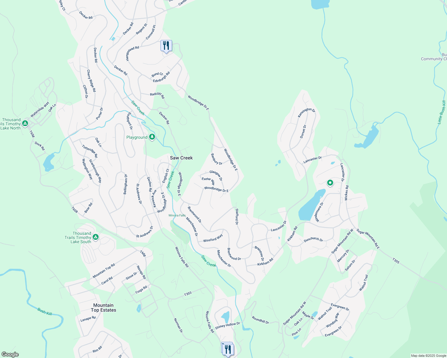 map of restaurants, bars, coffee shops, grocery stores, and more near 2120 Glasgow Drive in Saw Creek