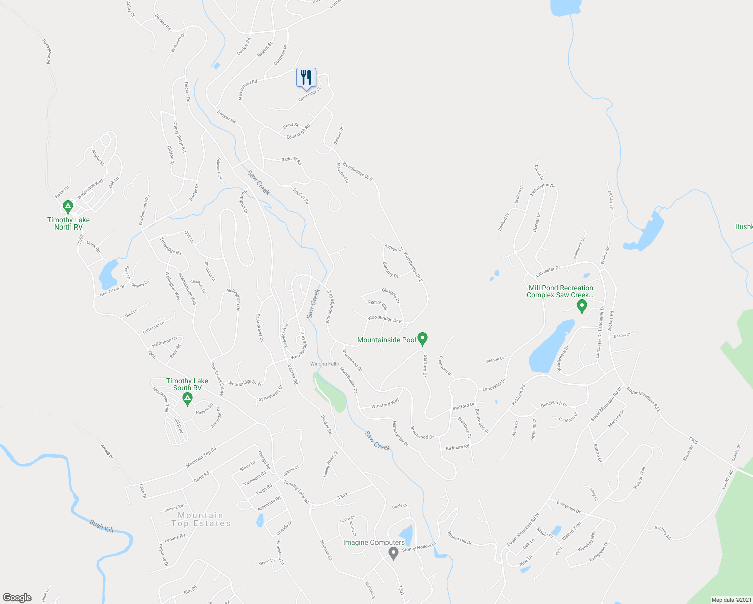 map of restaurants, bars, coffee shops, grocery stores, and more near Exeter Way in Pike County